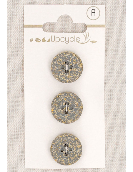Carte de 3 boutons gris 15 mm 4 trous - Fantaisies