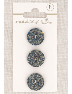 Carte de 3 boutons vert pétrole 15 mm 4 trous - Fantaisies