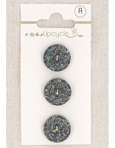 Carte de 3 boutons vert pétrole 15 mm 4 trous - Fantaisies