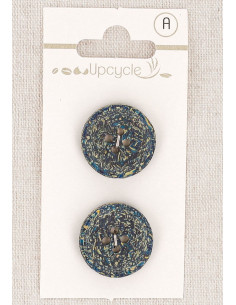 Carte de 2 boutons vert pétrole 20 mm 4 trous - Fantaisies
