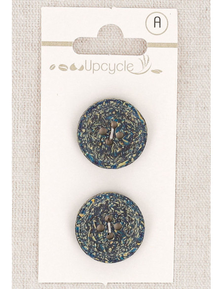 Carte de 2 boutons vert pétrole 20 mm 4 trous - Fantaisies