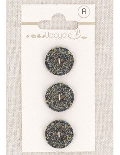 Carte de 3 boutons bleu pétrole 15 mm 4 trous - Fantaisies