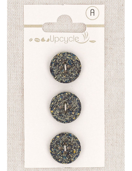 Carte de 3 boutons bleu pétrole 15 mm 4 trous - Fantaisies