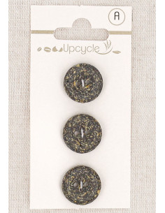 Carte de 3 boutons ébène 15 mm 4 trous - Fantaisies