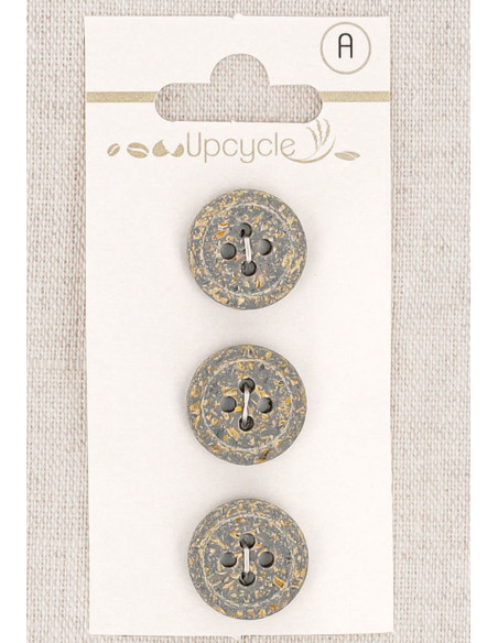 Carte de 3 boutons gris 15 mm 4 trous - Fantaisies bord roulotté