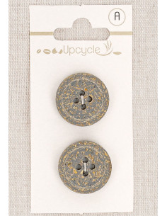 Carte de 2 boutons gris 20 mm 4 trous - Fantaisies bord roulotté