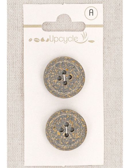 Carte de 2 boutons gris 20 mm 4 trous - Fantaisies bord roulotté
