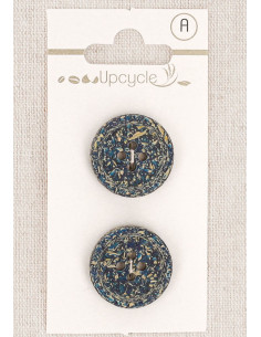 Carte de 2 boutons vert pétrole 20 mm 4 trous - Fantaisies bord roulotté