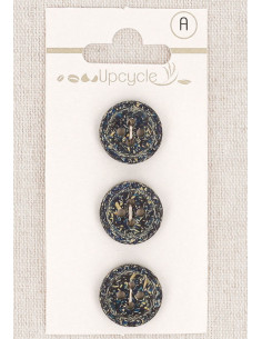 Carte de 3 boutons bleu pétrole 15 mm 4 trous - Fantaisies bord roulotté