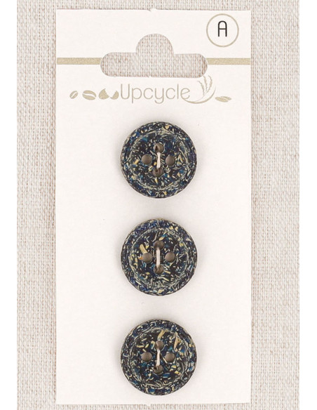 Carte de 3 boutons bleu pétrole 15 mm 4 trous - Fantaisies bord roulotté