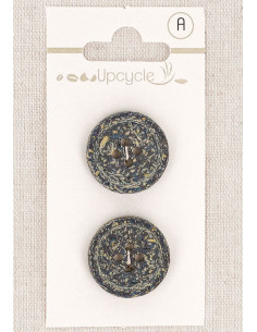 Carte de 2 boutons bleu pétrole 20 mm 4 trous - Fantaisies bord roulotté