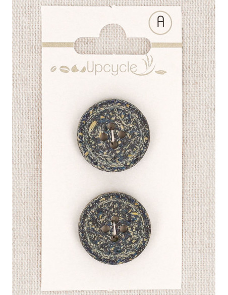 Carte de 2 boutons bleu pétrole 20 mm 4 trous - Fantaisies bord roulotté