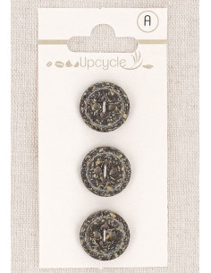 Carte de 3 boutons ébène 15 mm 4 trous - Fantaisies bord roulotté