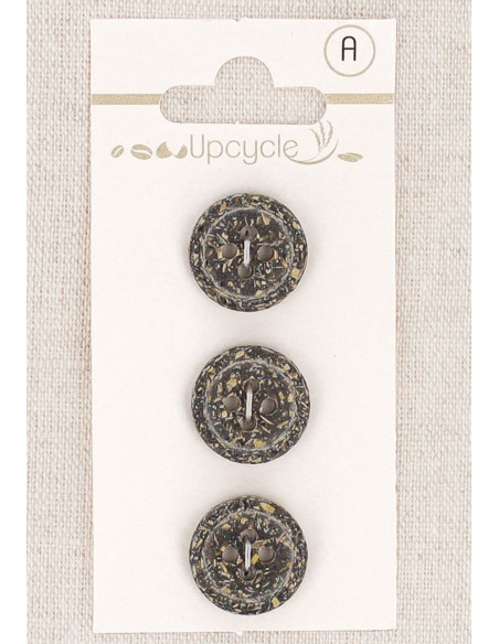 Carte de 3 boutons ébène 15 mm 4 trous - Fantaisies bord roulotté