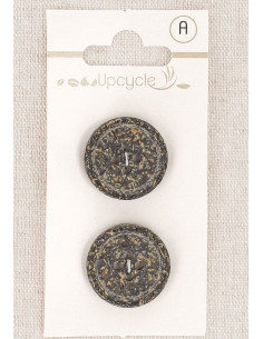 Carte de 2 boutons ébène 20 mm 4 trous - Fantaisies bord roulotté