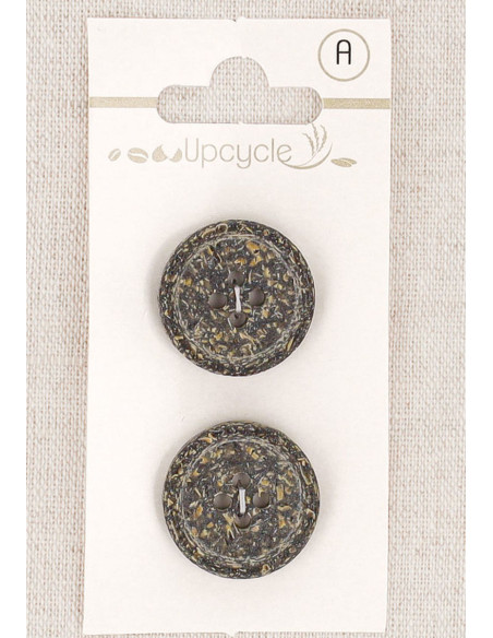 Carte de 2 boutons ébène 20 mm 4 trous - Fantaisies bord roulotté