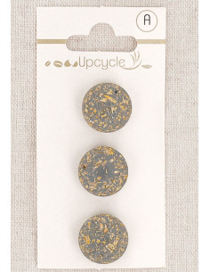 Carte de 3 boutons gris 15 mm à queue - Fantaisies