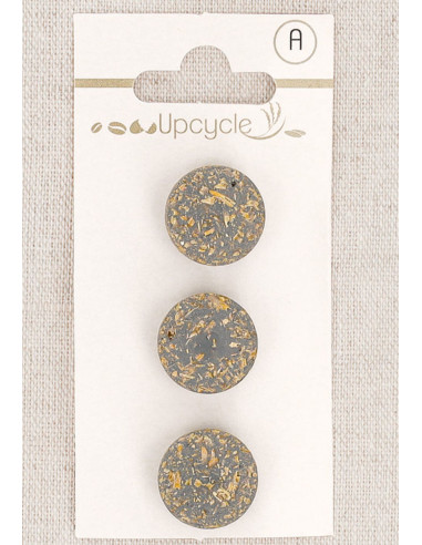 Carte de 3 boutons gris 15 mm à queue - Fantaisies
