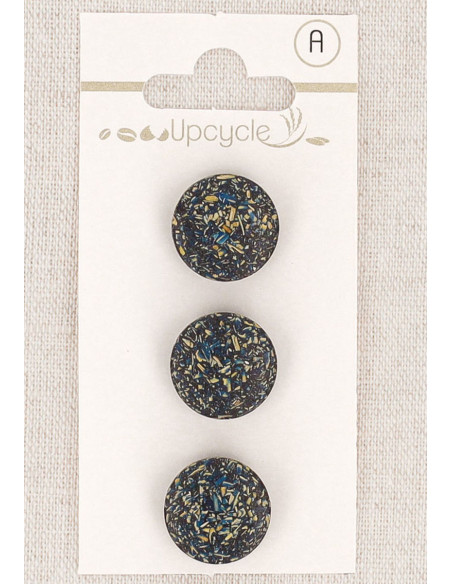 Carte de 3 boutons bleu pétrole 15 mm à queue - Fantaisies