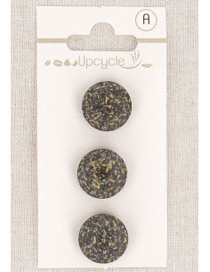 Carte de 3 boutons ébène 15 mm à queue - Fantaisies