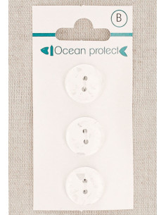 Carte de 3 boutons blancs 15 mm 2 trous - Plats