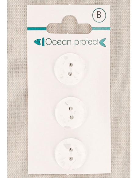 Carte de 3 boutons blancs 15 mm 2 trous - Plats