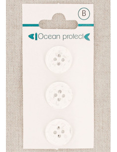Carte de 3 boutons blancs 15 mm 4 trous - Bord roulotté
