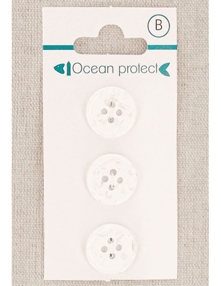 Carte de 3 boutons blancs 15 mm 4 trous - Bord roulotté
