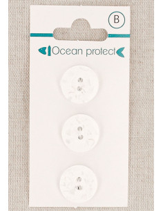 Carte de 3 boutons blancs 15 mm 2 trous - Bordure