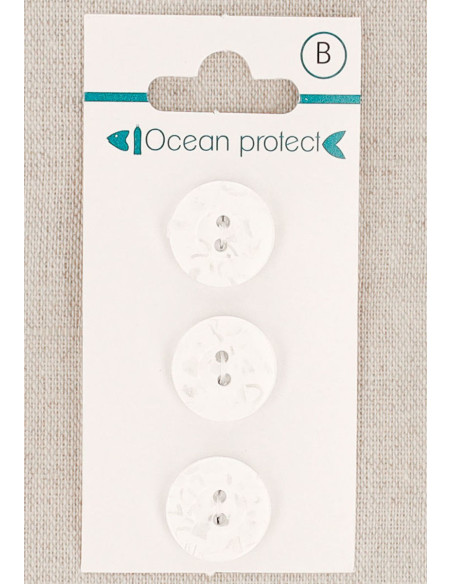 Carte de 3 boutons blancs 15 mm 2 trous - Bordure