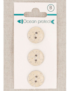 Carte de 3 boutons beige 15 mm 2 trous - Plats