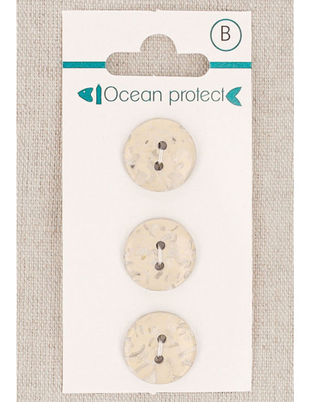 Carte de 3 boutons beige 15 mm 2 trous - Plats