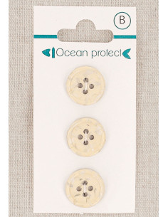 Carte de 3 boutons beige 15 mm 4 trous - Bord roulotté
