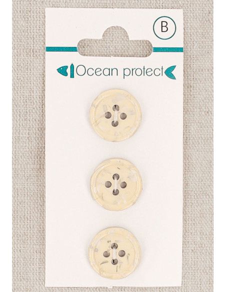 Carte de 3 boutons beige 15 mm 4 trous - Bord roulotté