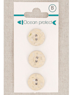 Carte de 3 boutons beige 15 mm 2 trous - Bordure