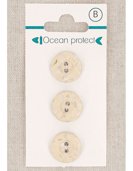 Carte de 3 boutons beige 15 mm 2 trous - Bordure
