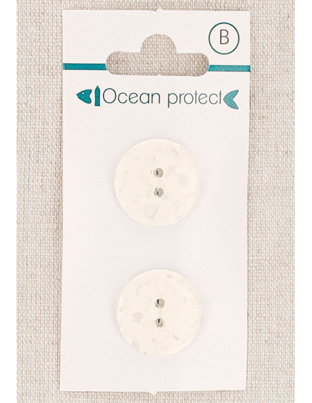 Carte de 2 boutons blancs 18 mm 2 trous - Plats