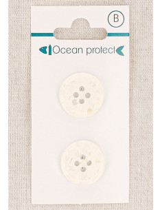 Carte de 2 boutons blancs 18 mm 4 trous - Bord roulotté