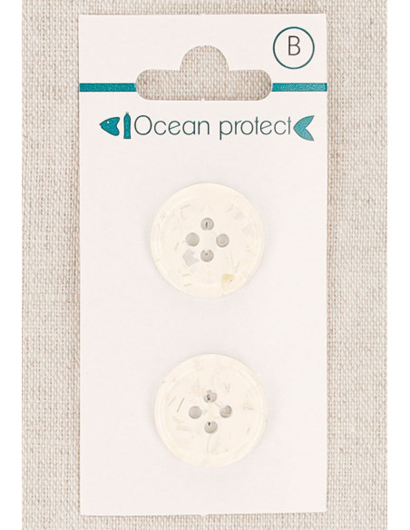 Carte de 2 boutons blancs 18 mm 4 trous - Bord roulotté