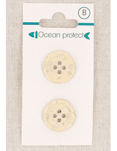 Carte de 2 boutons beige 18 mm 4 trous - Bord roulotté