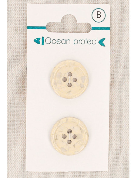 Carte de 2 boutons beige 18 mm 4 trous - Bord roulotté