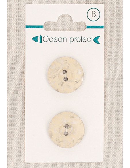 Carte de 2 boutons beige 18 mm 2 trous - Bordure