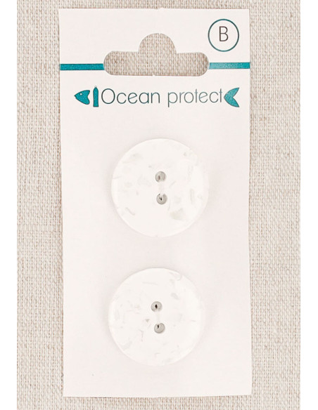 Carte de 2 boutons blancs 20 mm 2 trous - Plats