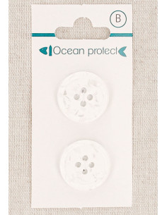 Carte de 2 boutons blancs 20 mm 4 trous - Bord roulotté
