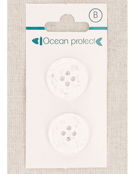 Carte de 2 boutons blancs 20 mm 4 trous - Bord roulotté