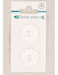 Carte de 2 boutons blancs 20 mm 2 trous - Bordure