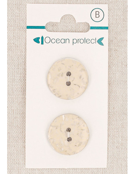 Carte de 2 boutons beige 20 mm 2 trous - Plats