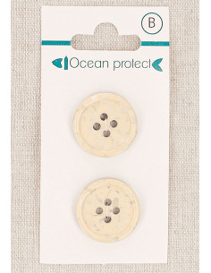Carte de 2 boutons beige 20 mm 4 trous - Bord roulotté