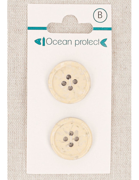 Carte de 2 boutons beige 20 mm 4 trous - Bord roulotté
