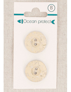Carte de 2 boutons beige 20 mm 2 trous - Bordure